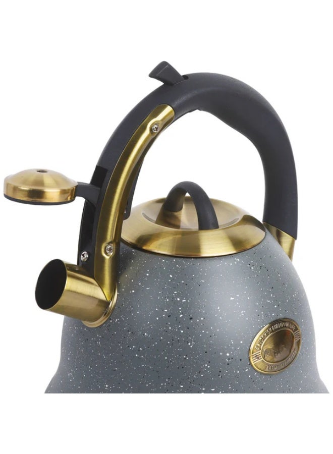 غلاية شاي ستانلس ستيل غذائي 18/10 عالية الجودة بسعة 3 لتر مع صفارة تنبيه عند الغليان – غلاية ماء توضع على البوتاجاز سريعة الغليان مقاومة للصدأ والحرارة حتى 150 درجة مئوية – كاتل شاي بمقبض آمن معزول للحرارة وغطاء واسع لسهولة التعبئة والتنظيف – غلاية شاي وقهوة وأعشاب ومشروبات ساخنة للاستخدام اليومي في المطبخ المنزلي والمكاتب والمقاهي والمطاعم – تصميم متين عملي طويل العمر مناسب لجميع أنواع المواقد الغازية والكهربائية والسيراميك - Image 2